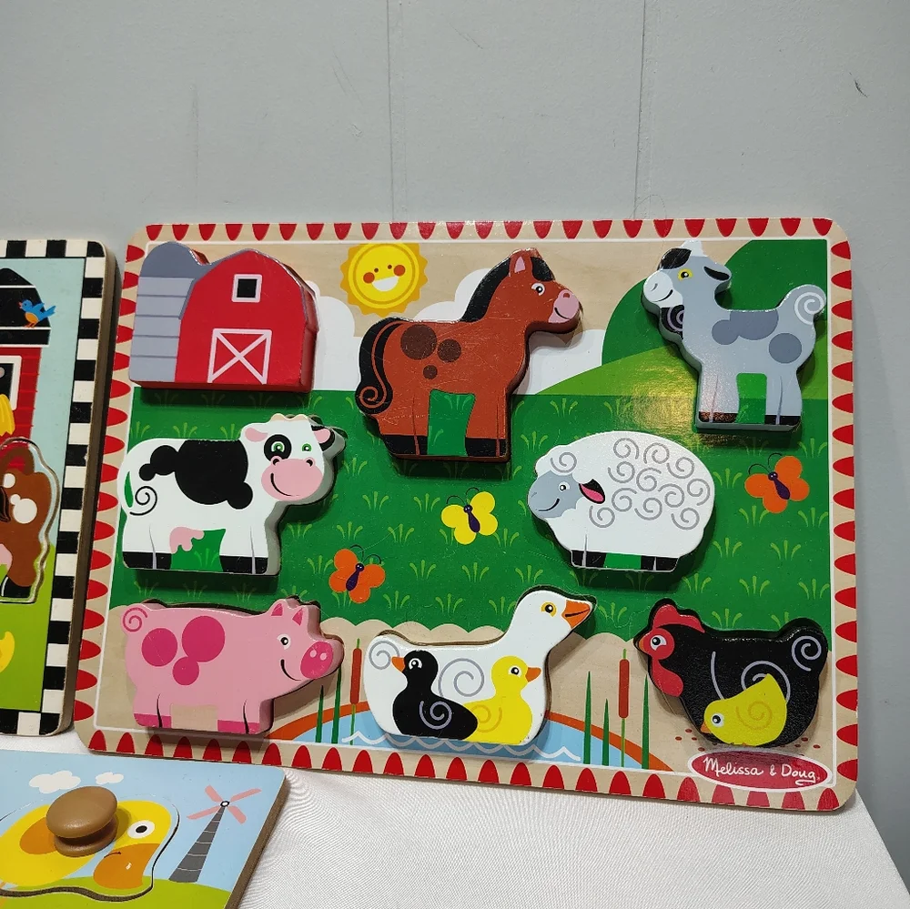 Melissa & Doug‎ Farm Knob Puzzle Bundle Wooden Toddler Animal Set